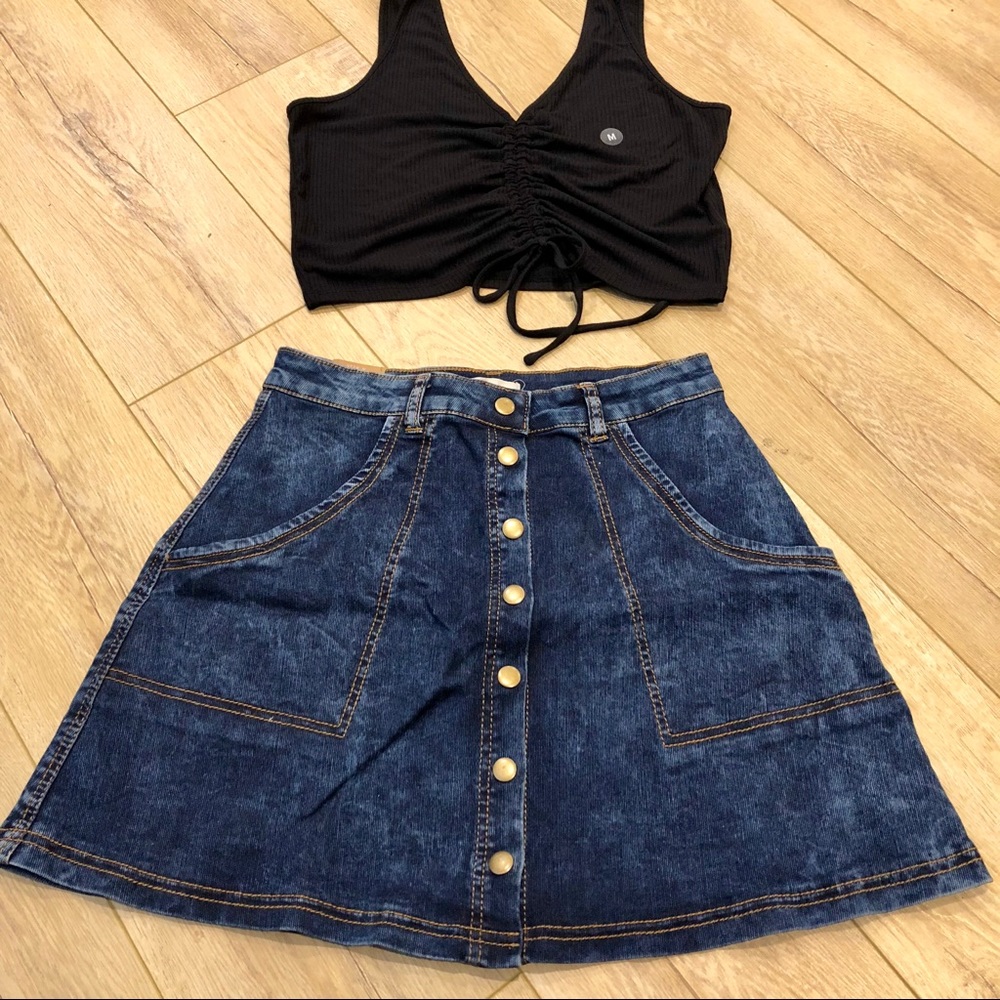 Dark Blue Denim Button Up Skirt